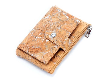 Small wallet for women, purse made of cork/cork leather, vegan, mini wallet, travel purse, glitter silver