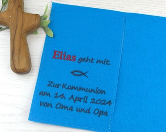 Widmung Buch, gestickt, Gotteslobhülle, Bibelhülle, Erstkommunion, Patenkind, Geschenke zur Kommunion, Du gehst mit, Konfirmationssprüche,