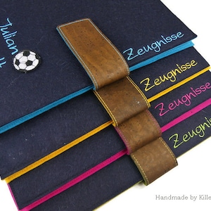 Zeugnismappe Filz, Dokumentenmappe personalisiert, für Jungen und Mädchen, Fußball, Einschulungsgeschenk Junge, Schulanfang