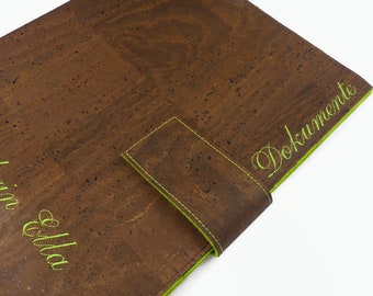 Personalized document folder, certificate folder, made of brown cork, back to school, gifts for men, back to school boy