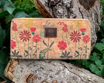 Great wallet large for women made of cork with floral pattern, gifts for women, gift for mom, birthday gift