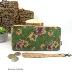 tolle Geldbörse Portemonnaie groß für Damen aus Kork mit Blumenmuster, Geschenke für Frauen, Geschenk für Mama, Geburtstagsgeschenk