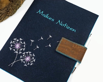 A5 notebook, A5 pad, felt embroidered, dandelion, gifts for women, Christmas gift, personalized gifts