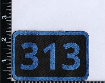 313 Detroit Embroidered Blue Iron On patches Detriot Michigan Area Codes Dearborn Mi