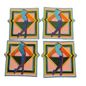 Vintage Golf patch retro 70s 80s Theme Golf Bag Accessory iron on woven patch set of 4 patches golf club accessories