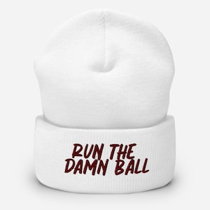 Run the Ball Maroon White Cuffed Beanie