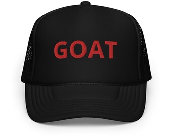Greatest of All-Time Goat Hat Embroidered Red lettering Foam trucker hat