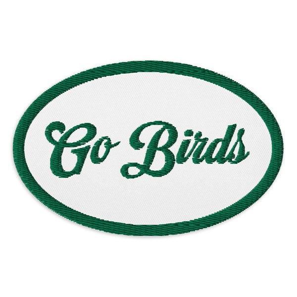 Go Birds Script Kelly Green Embroidered patches