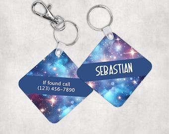 Personalized Celestial Galaxy Kids Name Tag - Custom Backpack Diaper Bag Keychain Luggage Tag