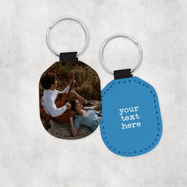 Personalized Photo Keychain, Custom Text, Vegan Leather, Gift for Friends, Couples Gift Idea