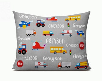 Personalized Toddler Nap Pillow, Train, Helicopter, Bus, Truck, Ambulance, Airplane, Child's Name, For Travel & Playtime