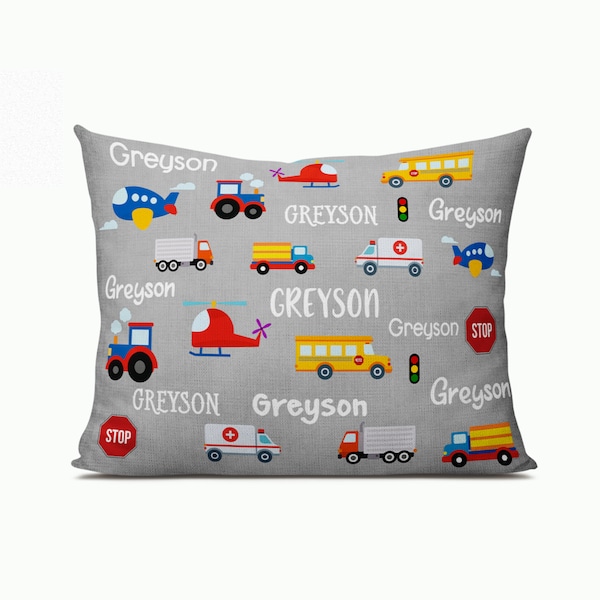 Personalized Toddler Nap Pillow, Train, Helicopter, Bus, Truck, Ambulance, Airplane, Child's Name, For Travel & Playtime