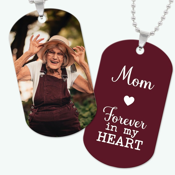 Custom Memorial Dog Tag Necklace, Personalized Photo & Text Keepsake, Remembrance Jewelry for Loved Ones, Unique Gift for Grieving