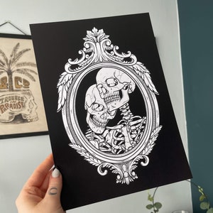 Dancing Skeleton print, Gothic Skeleton Prints, Gothic Home, gothic wall art, gothic home gift, goth anniversary, skeleton art print