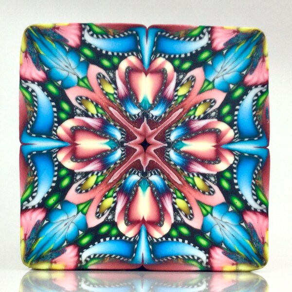 Polymer Clay Square Kaleidoscope Cane, Pink/Blue Cane, Medallion Cane, Raw Millefiori Cane, Murrini Cane, Jewelry Crafts.