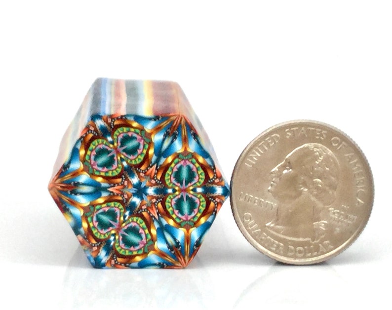 Jewelry Crafts. Medallion Cane BlueGreenCopper Cane Raw Hexagonal Cane Polymer Clay Hexagonal Kaleidoscope Cane Murrini Cane