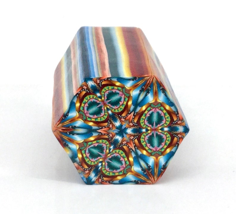 Jewelry Crafts. Medallion Cane BlueGreenCopper Cane Raw Hexagonal Cane Polymer Clay Hexagonal Kaleidoscope Cane Murrini Cane