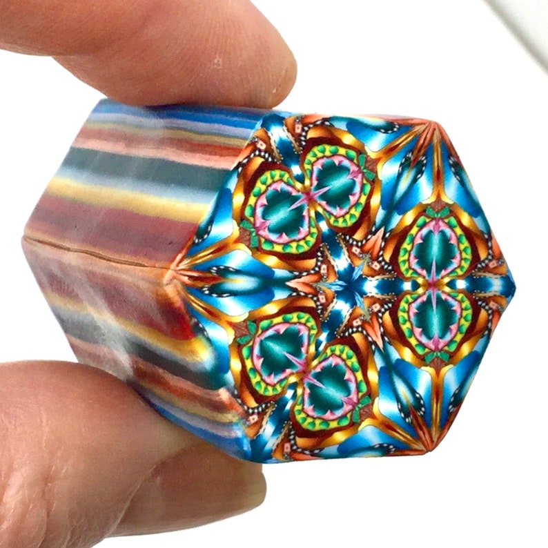Jewelry Crafts. Medallion Cane BlueGreenCopper Cane Raw Hexagonal Cane Polymer Clay Hexagonal Kaleidoscope Cane Murrini Cane