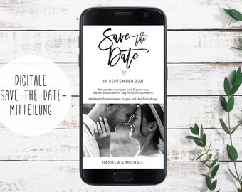 Save the Date DIGITAL mit Bild vom Brautpaar, JPEG, BILD, Hochzeit, Foto