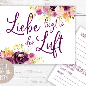 Ballonflugkarten, Hochzeit, Blumen, Blumenmotiv, Aquarell Blumen