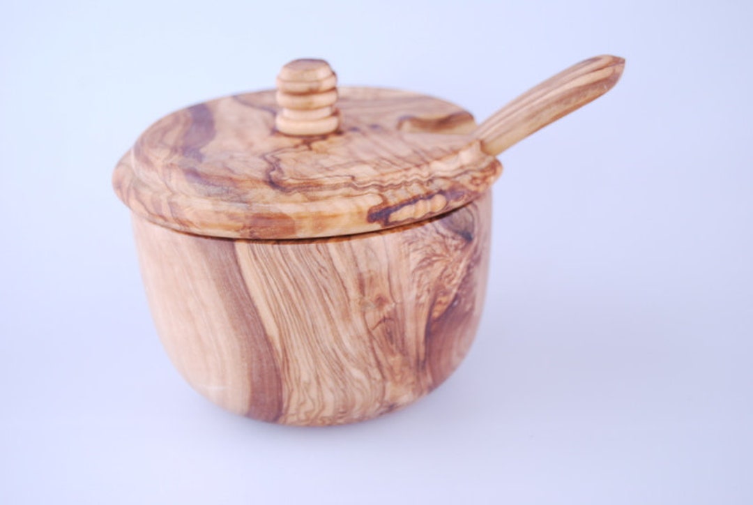Olive Wood Bowl Shaped Canister Etsy