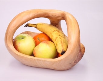 Olive Wood Fruit Bowl with Handle