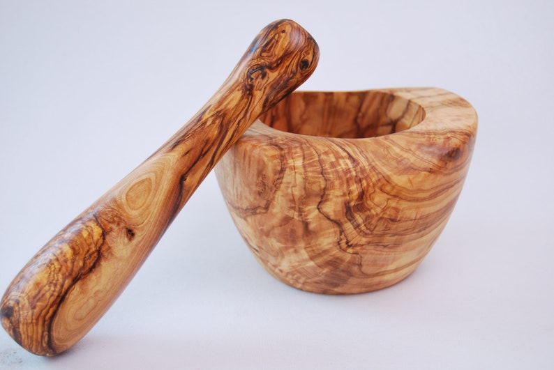 Mortar & pestle diameter olive wood. 14 cm image 1