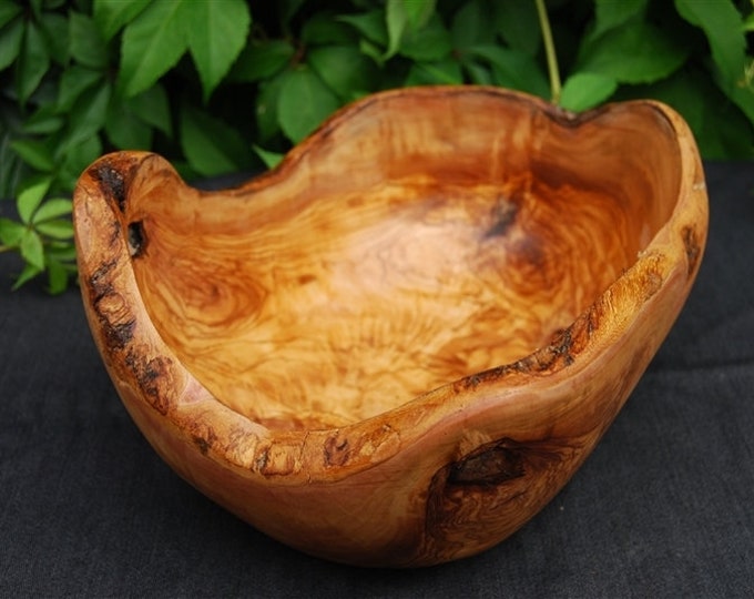 Olive Wood Fruit Bowl With Handle Etsy
