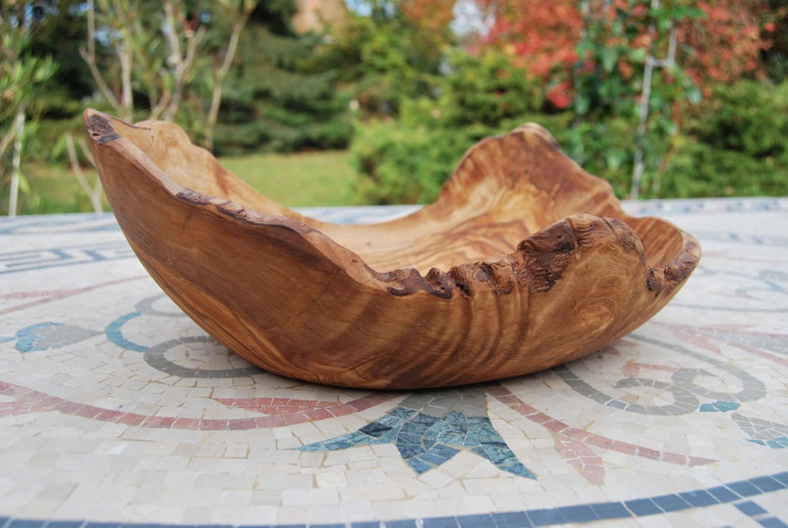 Olive Wood Fruit Bowl With Handle 40cm Etsy