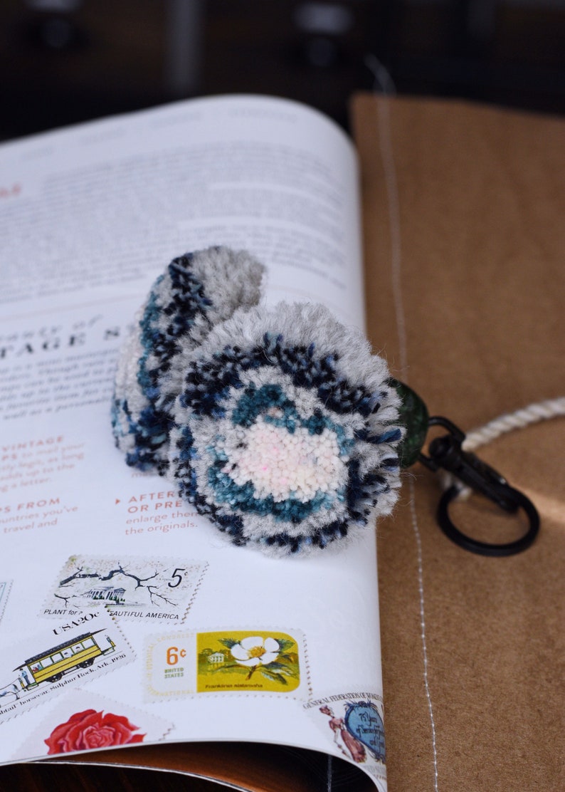 Sea Glass Tassel Pom Pom Keychain Green Bead Embellished Keychain
