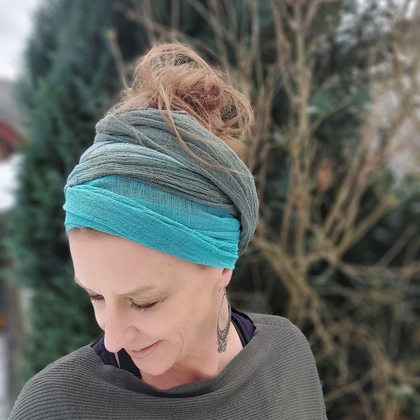 Haartuch, Haarfrisur, Turban, Kopftuch, Stirnband im Hippie-/bohostyle, scarf, hairwrapping, headwraps, headscarf, turbanscarf, Haarband,