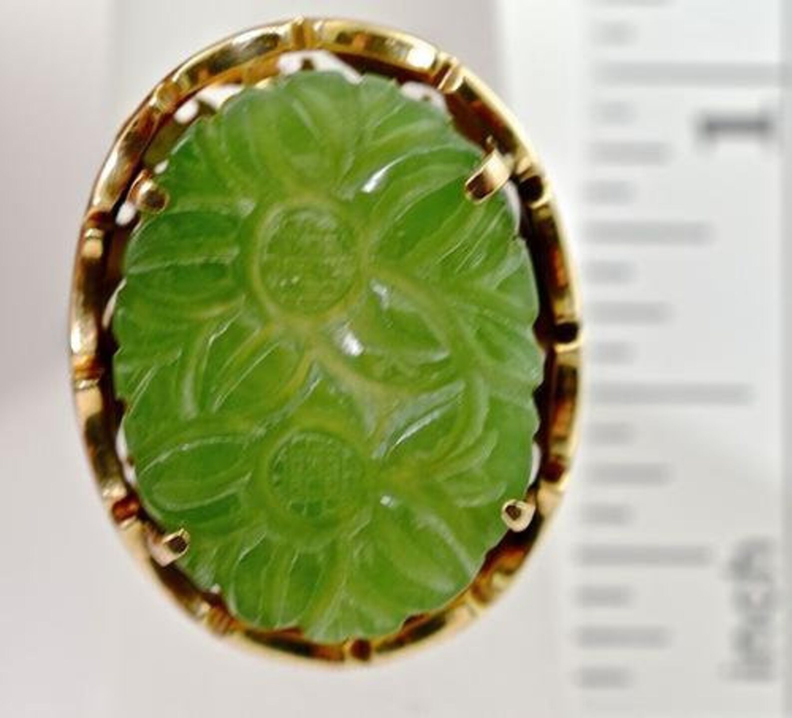 14K Carved Jade Ring Etsy