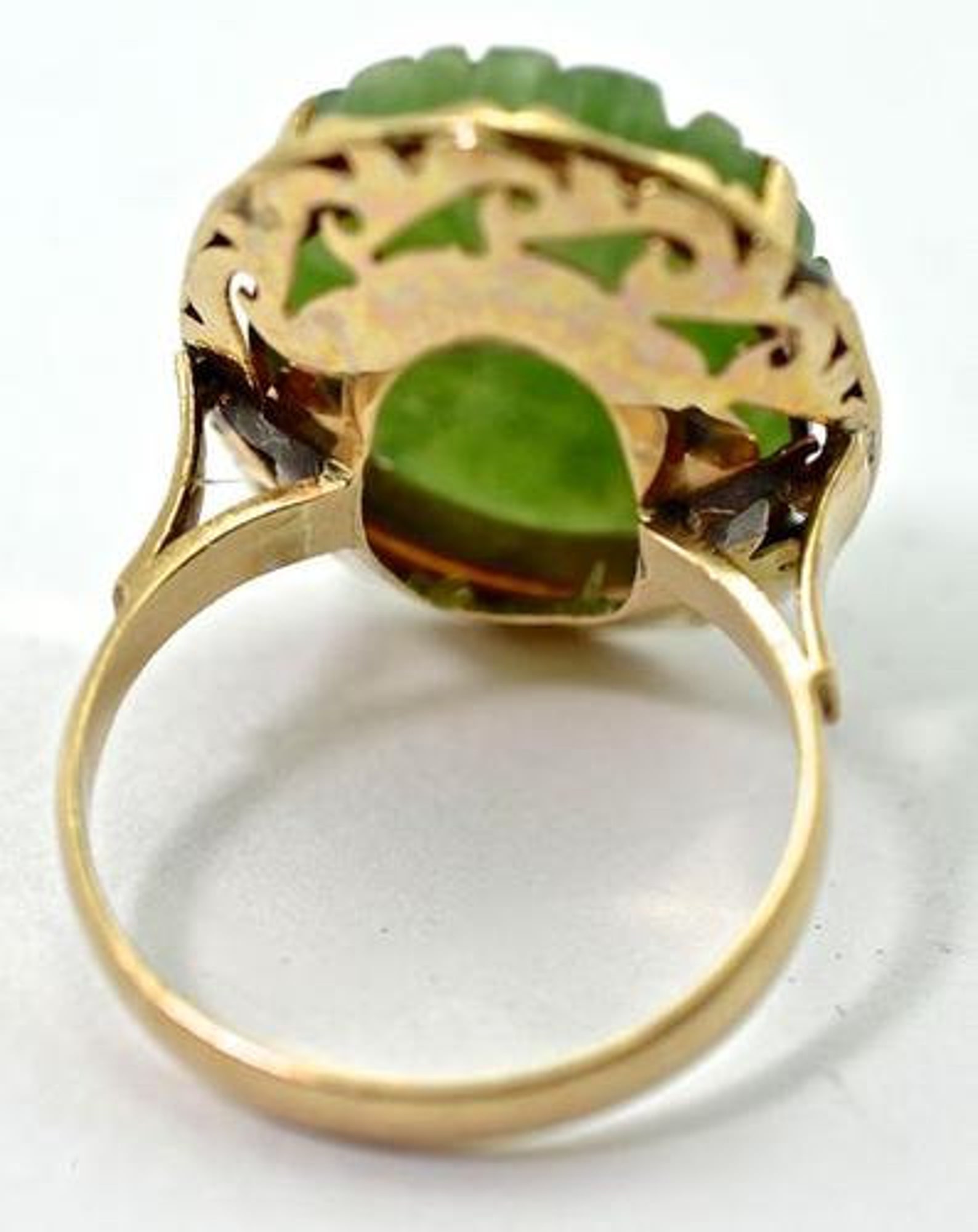 14K Carved Jade Ring Etsy