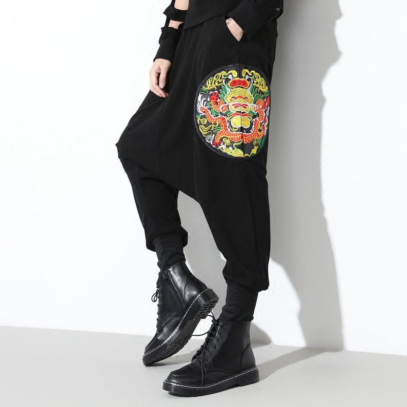 Womens Loose Fitting Folk Style Cotton Harem Pants With Pockets Womans Casual Pants Loose Pants Baggy Pants Harem Pants For Women