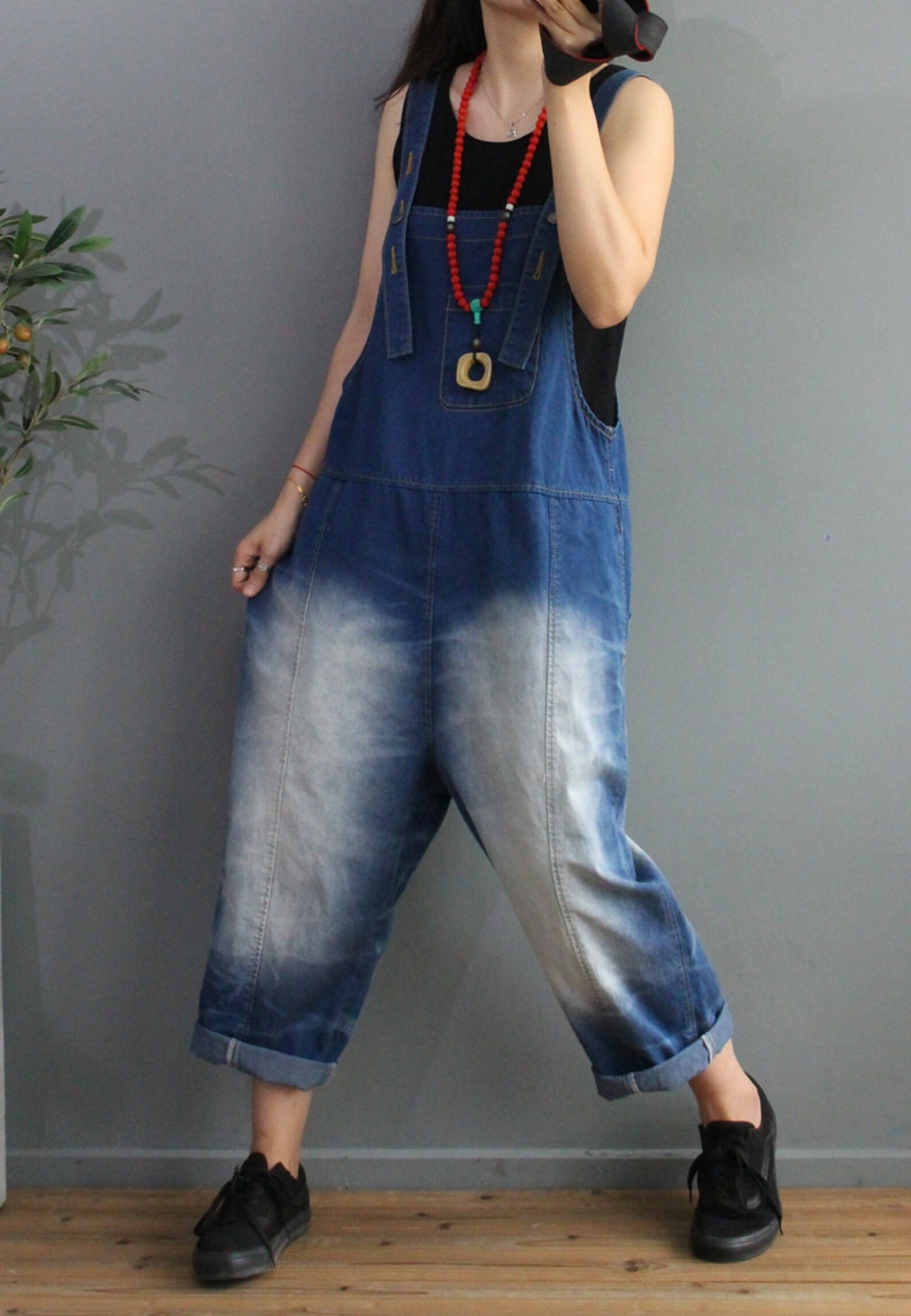 Womens Loose Fitting Denim Cotton Dungarees Overalls With Etsy