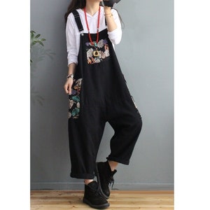 Womens Loose Fitting Printed Floral Patchwork Ripped Cotton Overalls With Pockets / Casual Overalls / Loose Overalls / Overalls For Women