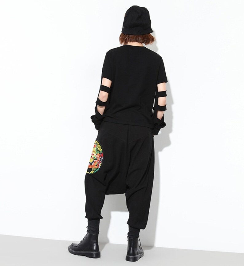 Womens Loose Fitting Folk Style Cotton Harem Pants With Pockets Womans Casual Pants Loose Pants Baggy Pants Harem Pants For Women