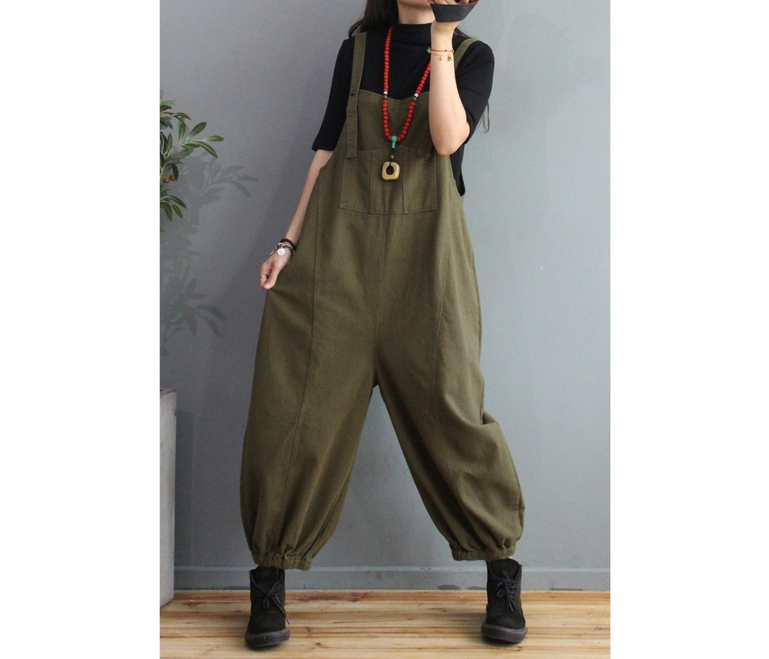 Womens Autumn Loose Fitting Cotton Dungarees Overalls With - Etsy