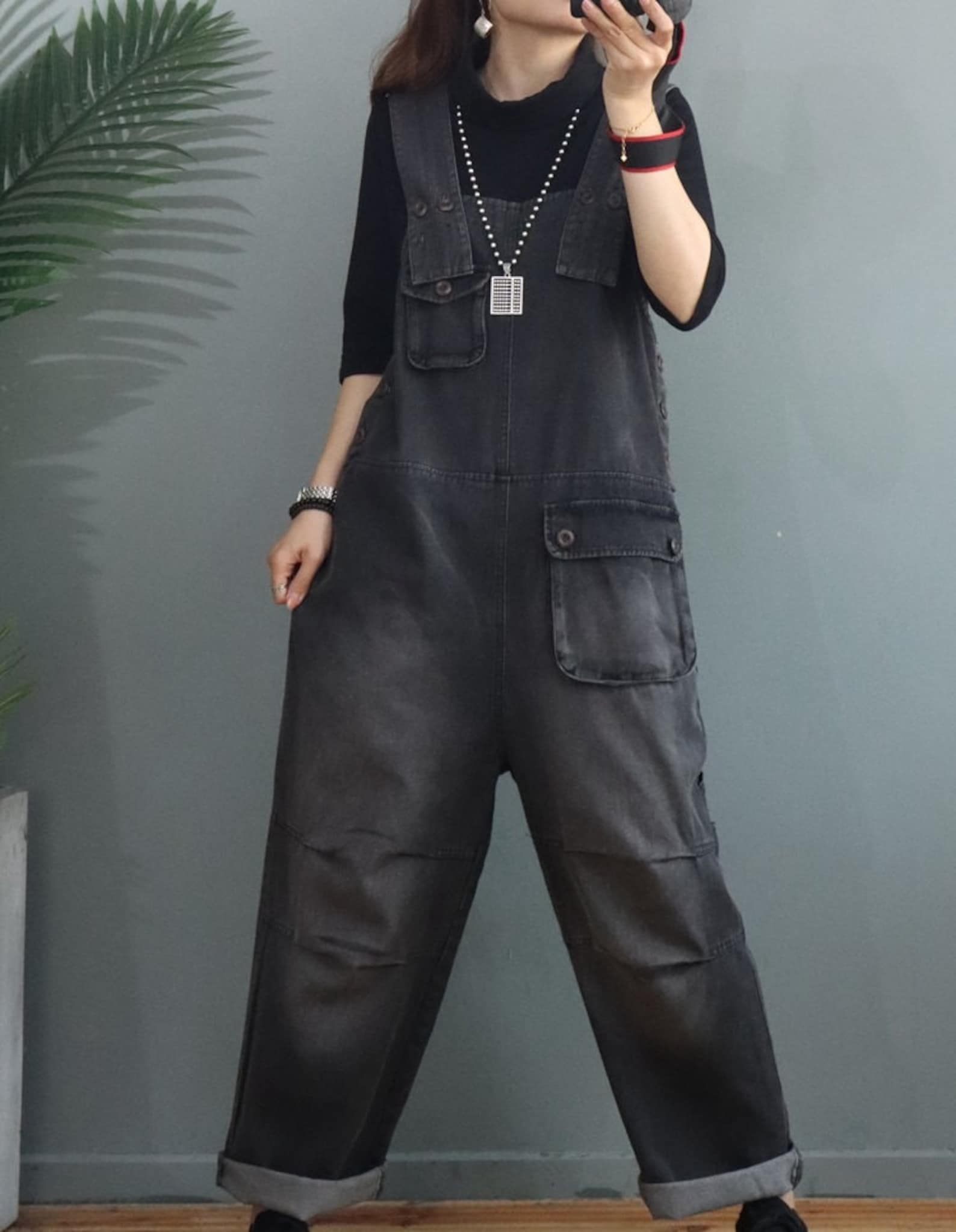 Womens Retro Loose Fitting Denim Cotton Overalls With Multiple Etsy