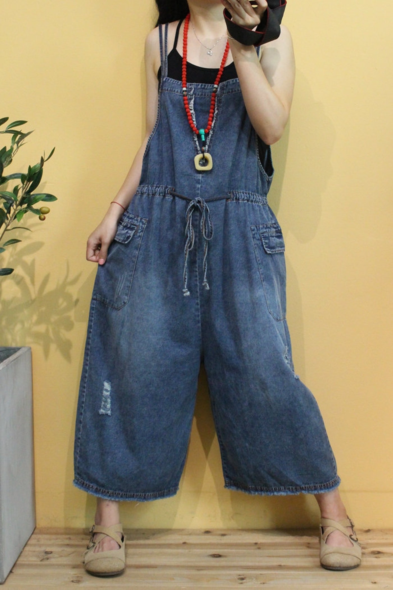 Womens Summer Loose Fitting Casual Frenulum Ripped Overalls Etsy