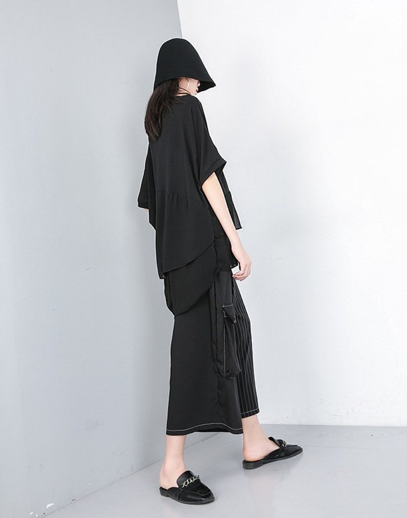 Womens Summer Loose Fitting High-waisted Spatchwork Stripes Pants With Pockets Womans Casual Pants Baggy Pants Harem Pants For Women