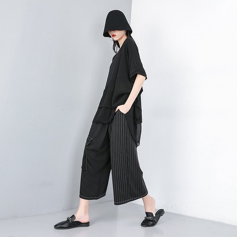 Womens Summer Loose Fitting High-waisted Spatchwork Stripes Pants With Pockets Womans Casual Pants Baggy Pants Harem Pants For Women