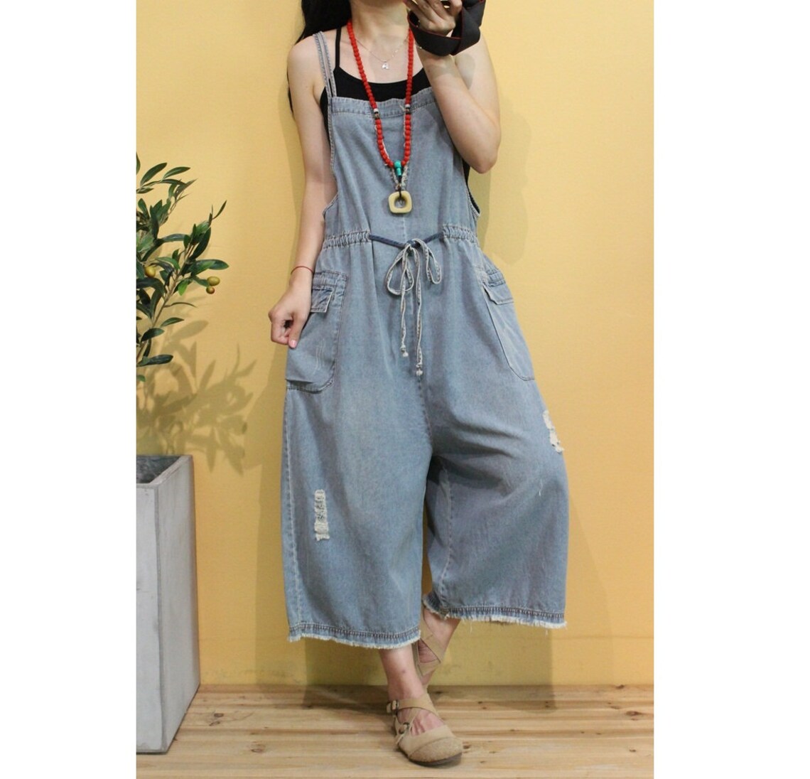 Womens Summer Loose Fitting Casual Frenulum Ripped Overalls Etsy