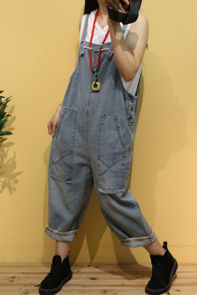 Womens Retro Loose Fitting Casual Denim Jeans Overalls With Etsy