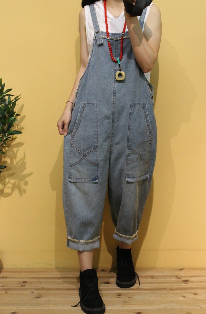 Womens Retro Loose Fitting Casual Denim Jeans Overalls With | Etsy
