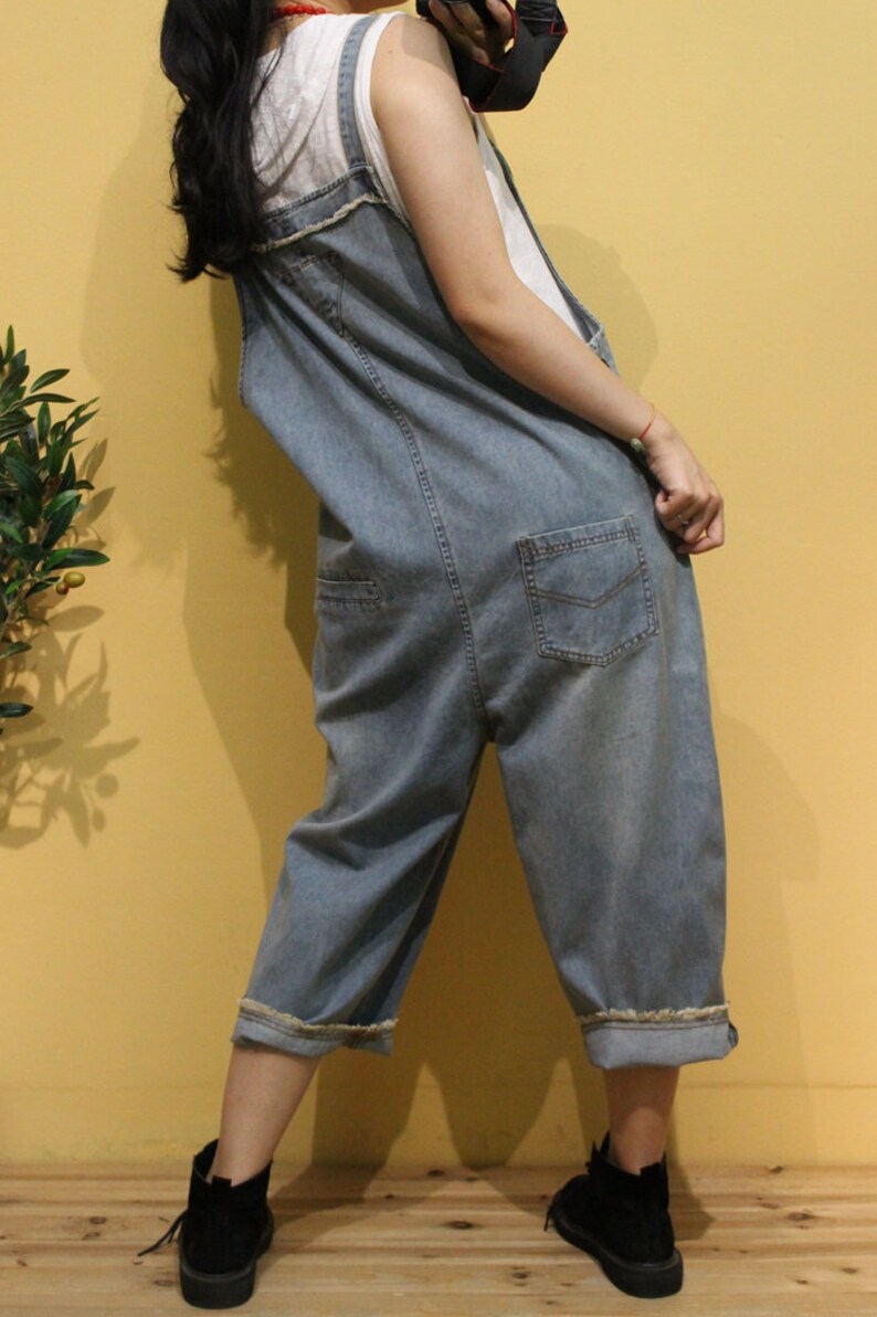 Womens Retro Loose Fitting Casual Denim Jeans Overalls With Etsy