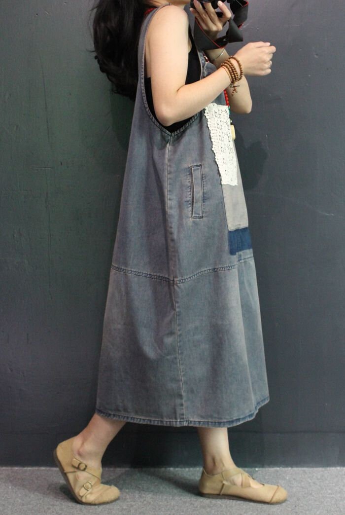 Womens Retro Loose Fitting Patch Lace Overalls Jeans Dress - Etsy