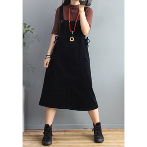 Womens Autumn Loose Fitting Elegance Minimalist Corduroy Overalls Dress With Pockets / Casual Dress / Autumn Dress / Long Dress For Women