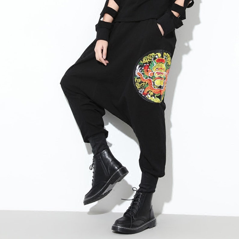 Womens Loose Fitting Folk Style Cotton Harem Pants With Pockets Womans Casual Pants Loose Pants Baggy Pants Harem Pants For Women