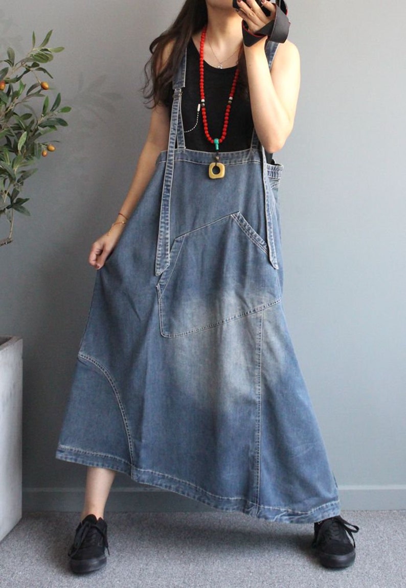 Womens Retro Loose Fitting Irregular Hem Jeans Overalls Dress - Etsy